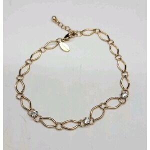 Panama Jack Womens Gold Tone Crystal Chain Ankle Bracelet 8" With 1" Extension